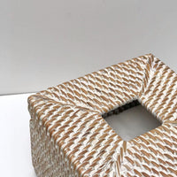 Whitewash Square Rattan Tissue Box Holder