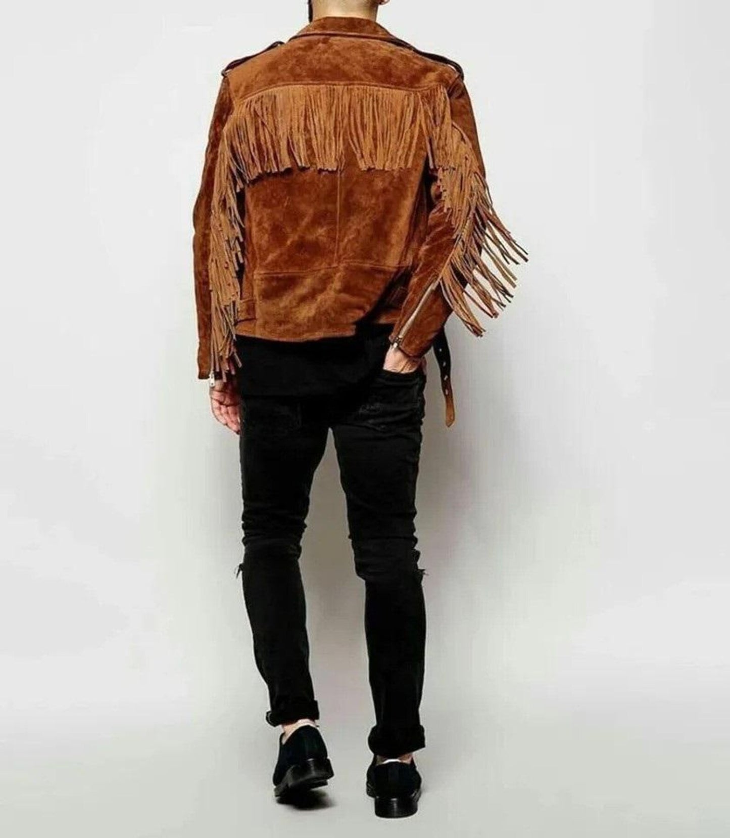 Men's Brown Suede Leather Fringe Jacket