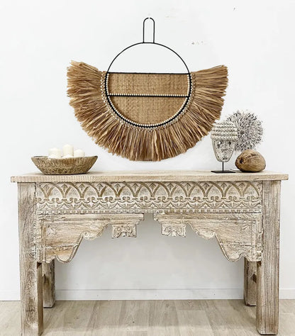 Raffia Wall Hanging Natural Grass Round Woven Tapestry