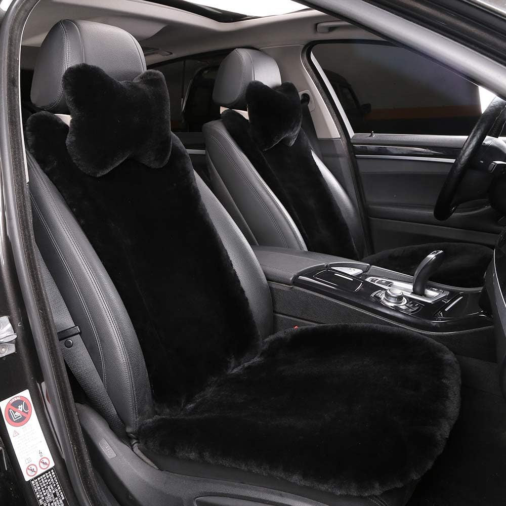 Genuine Sheepskin Car Seat Cover with Detachable Backrest and Headrest