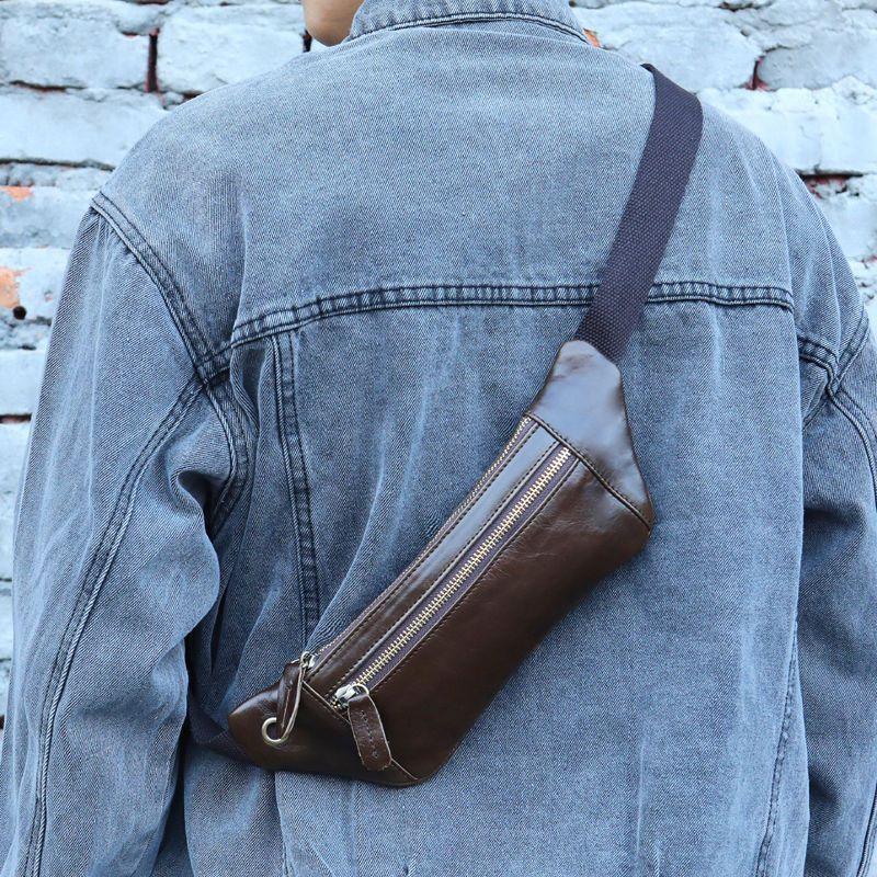 Men’s Cowhide Leather Crossbody Waist Bag