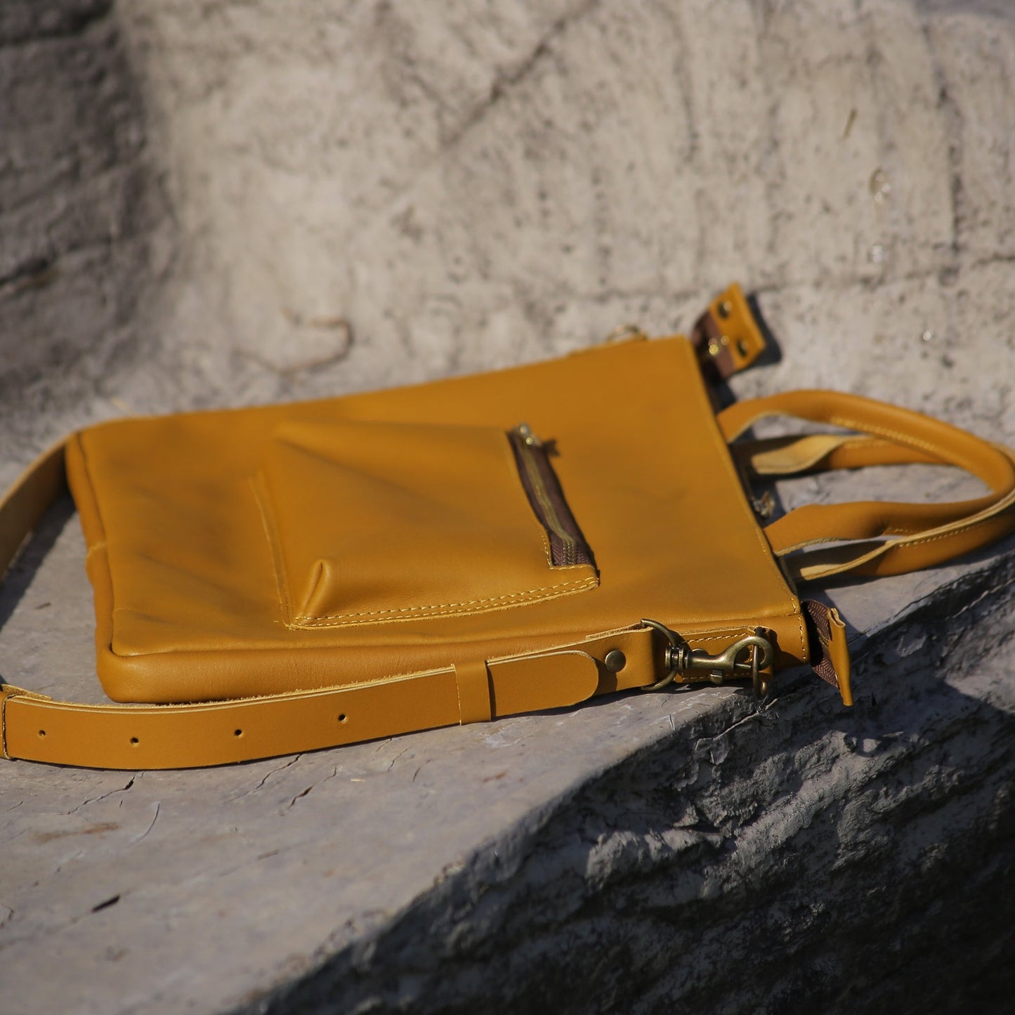 Yellow Leather Shoulder Laptop Bag