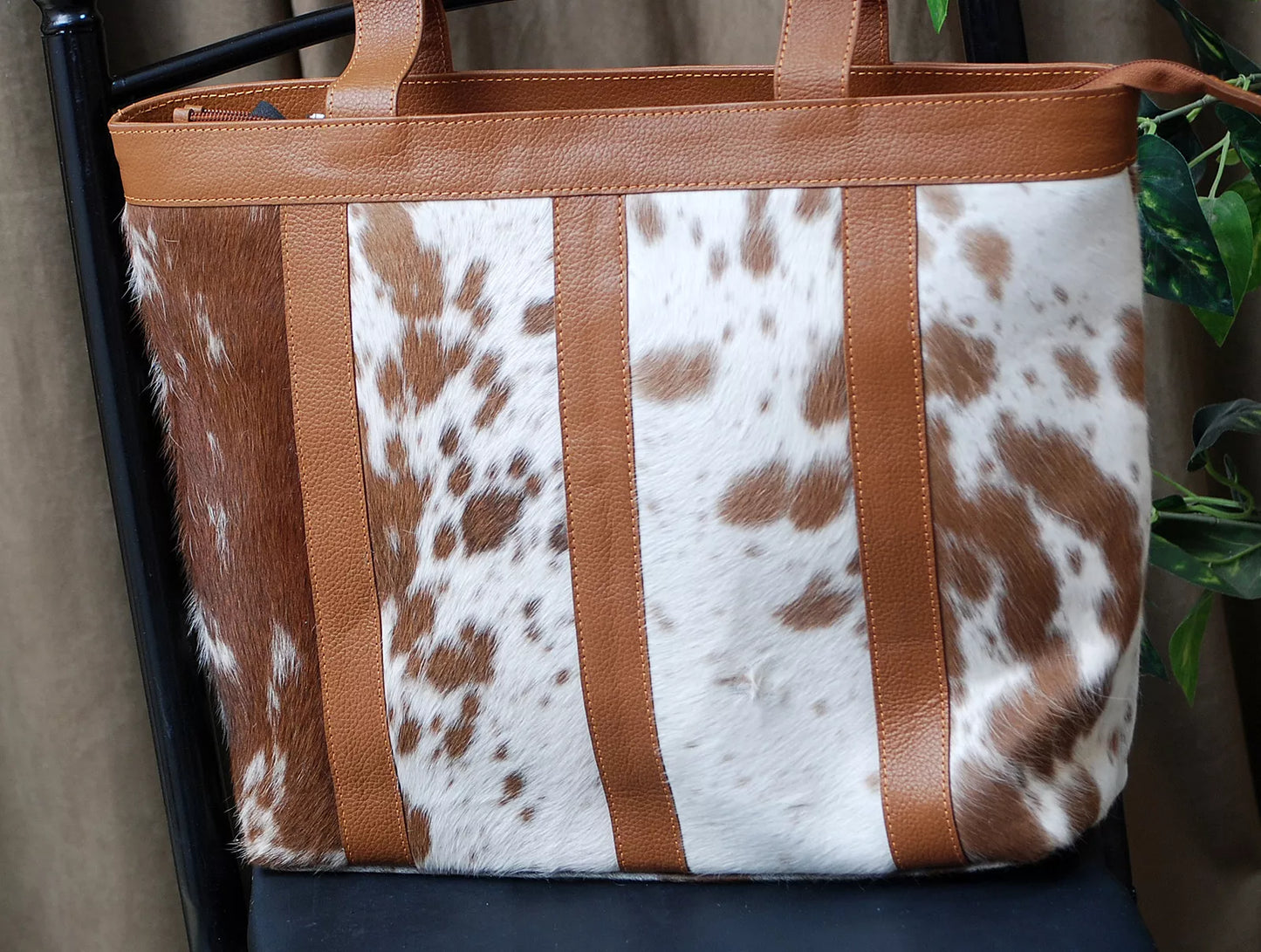 Brown White Cowhide Leather Shoulder Bag