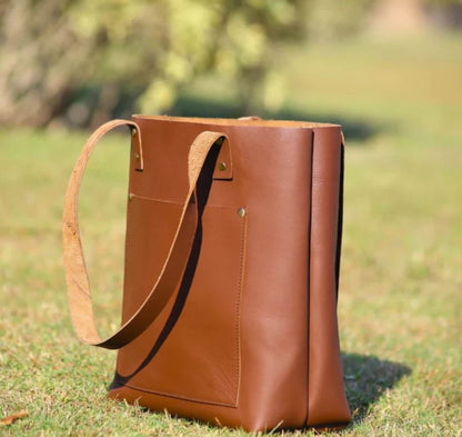 Chocolate Leather Tote Bag Women