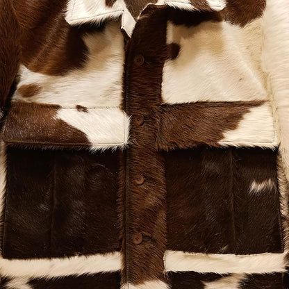 Faded Brown White Cowhide Fur Jacket