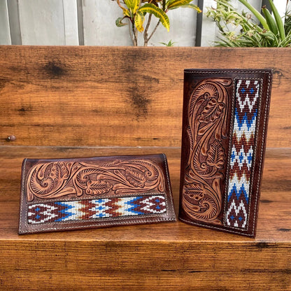 tooled leather long wallet bifold