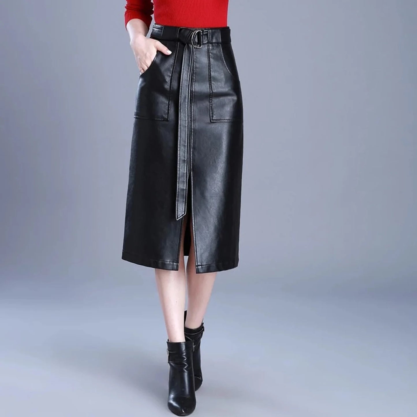 Women's Leather Midi Skirt