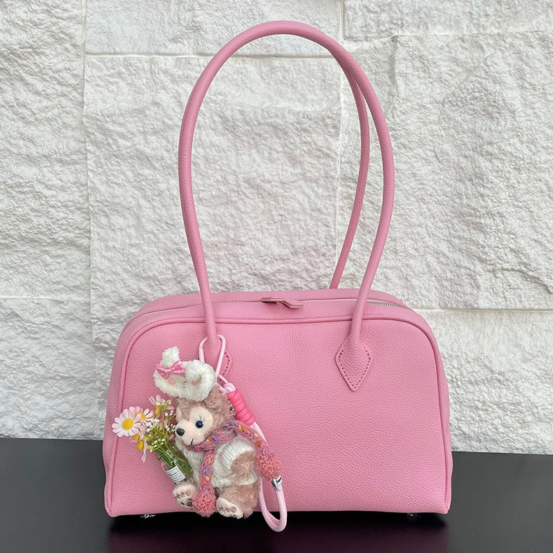 Genuine Leather Shoulder Bag for Women with Zipper Closure