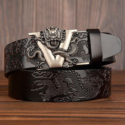 Men Dragon Buckle Cowhide Leather Belt