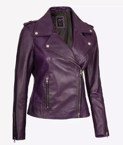 Women's Genuine Purple Leather Biker Jacket