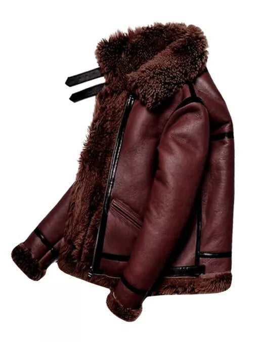 Maroon Aviator Shearling Leather Jacket