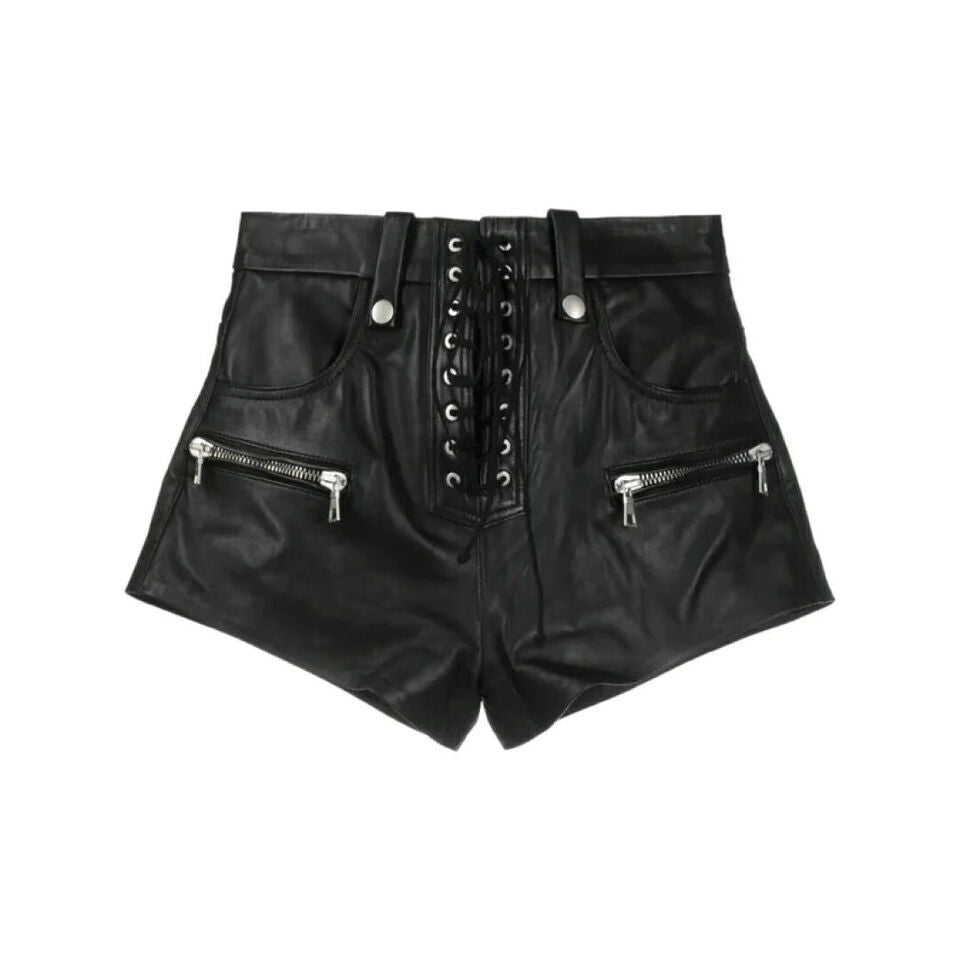 genuine leather high waisted shorts