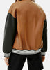 Women Leather Varsity Jacket brown black Sleeves