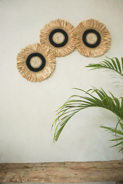 Black Balinese round wall decor seagrass beads