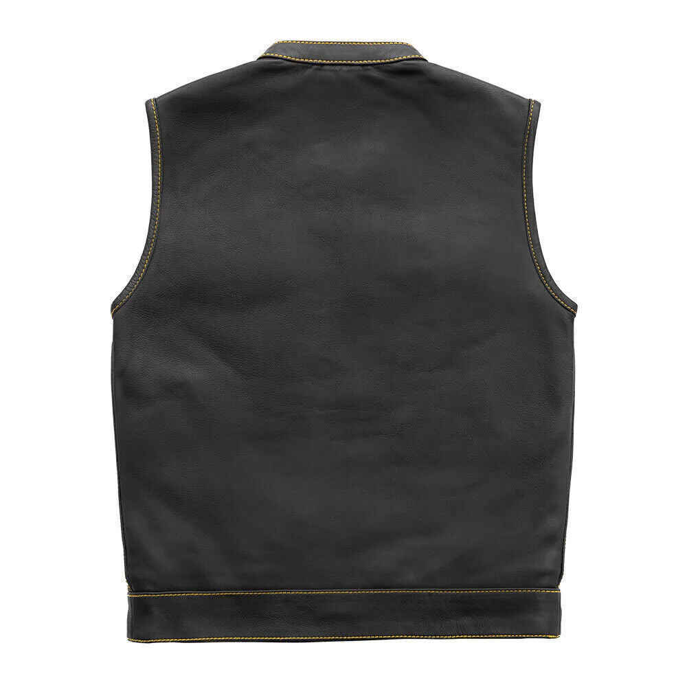 Men's Black Leather Motorcycle Biker Vest