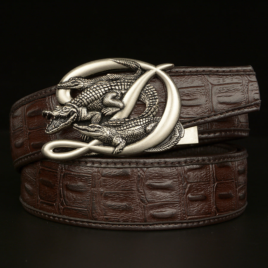 Men’s Leather Belt with Intertwined Crocodile Buckle