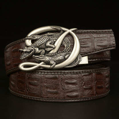 Men’s Leather Belt with Intertwined Crocodile Buckle