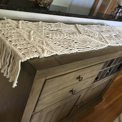 Boho Macrame Table Runner with Tassels Handwoven Cotton Rope