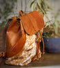Cowhide Office Travel Backpack Brown White