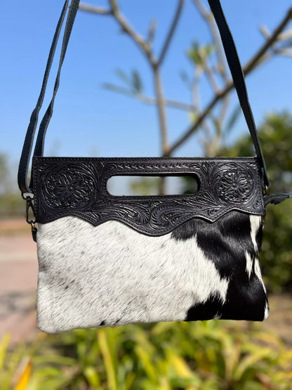 Tooled Leather Crossbody Bag Cowhide