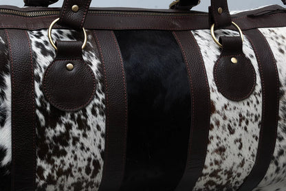 Cow Print Cowhide Bag with Deep Leather Accents