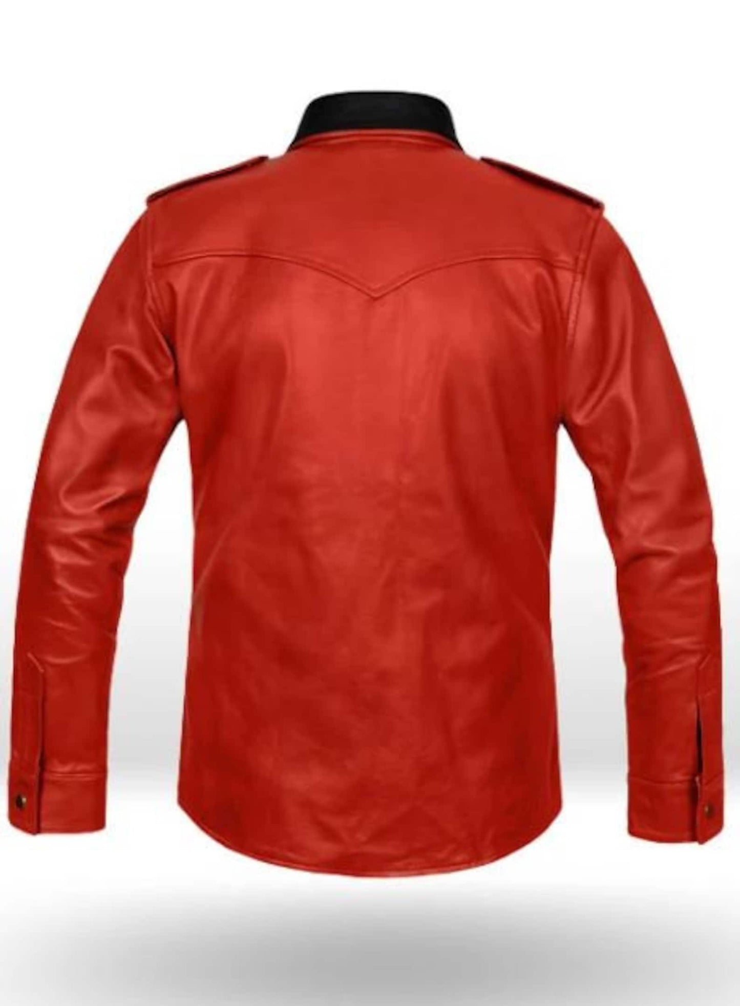 Real Leather Shirt Black Red