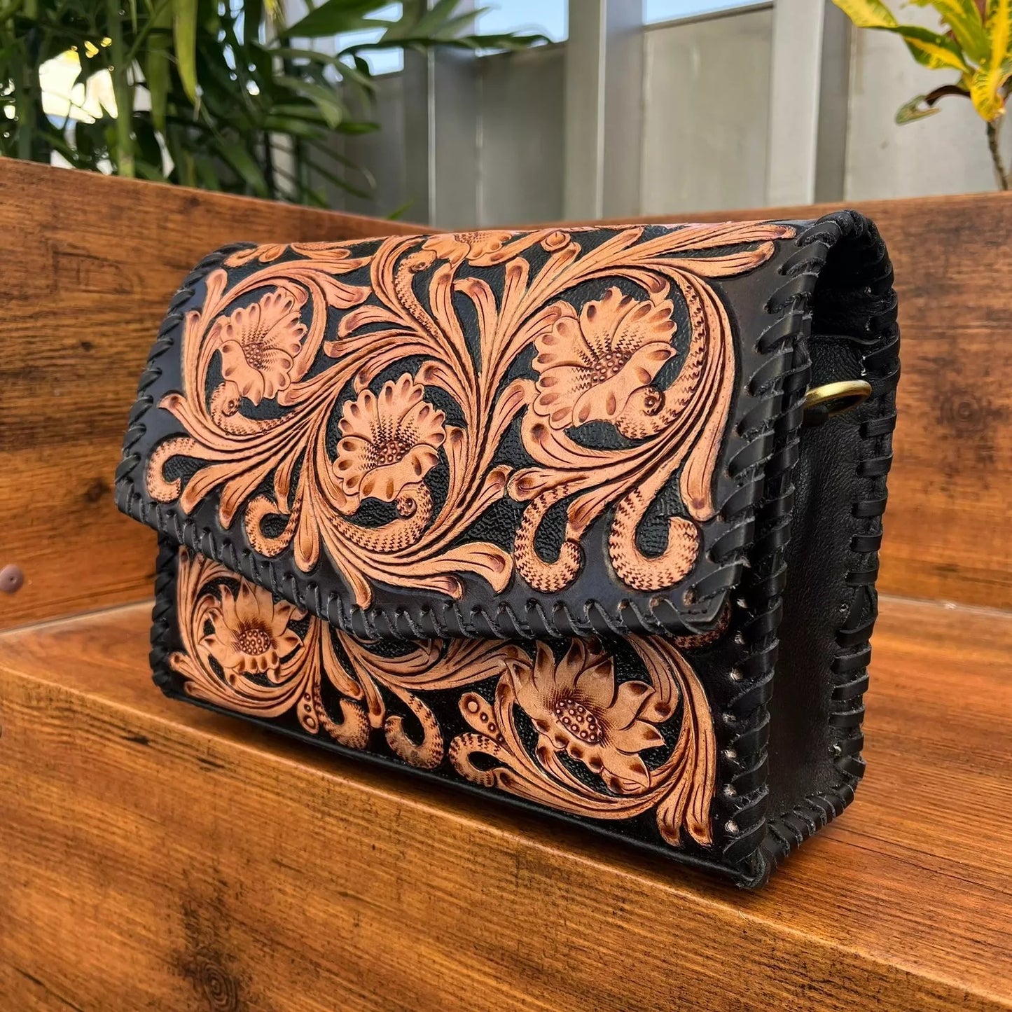 Tooled Leather Engraved Handbag