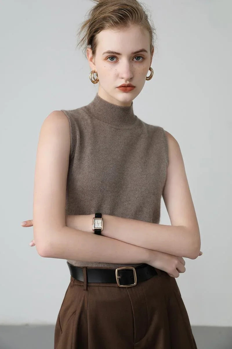 Women's Real Cashmere Sleeveless High-Neck Vest 4 S