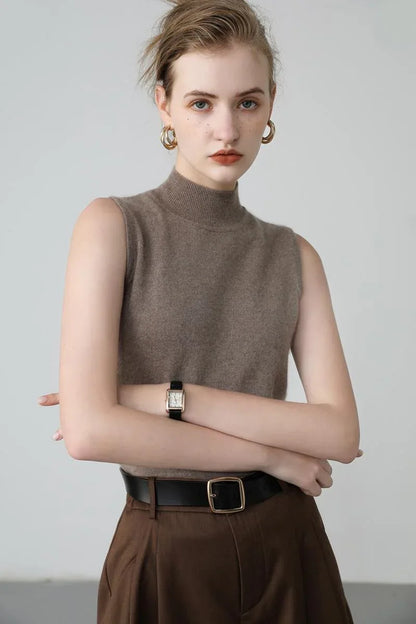 Women's Real Cashmere Sleeveless High-Neck Vest 4 S