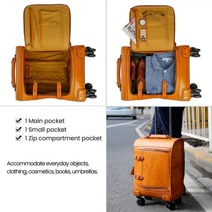 Leather Carry On Suitcase Trolley Case with Spinner Wheels