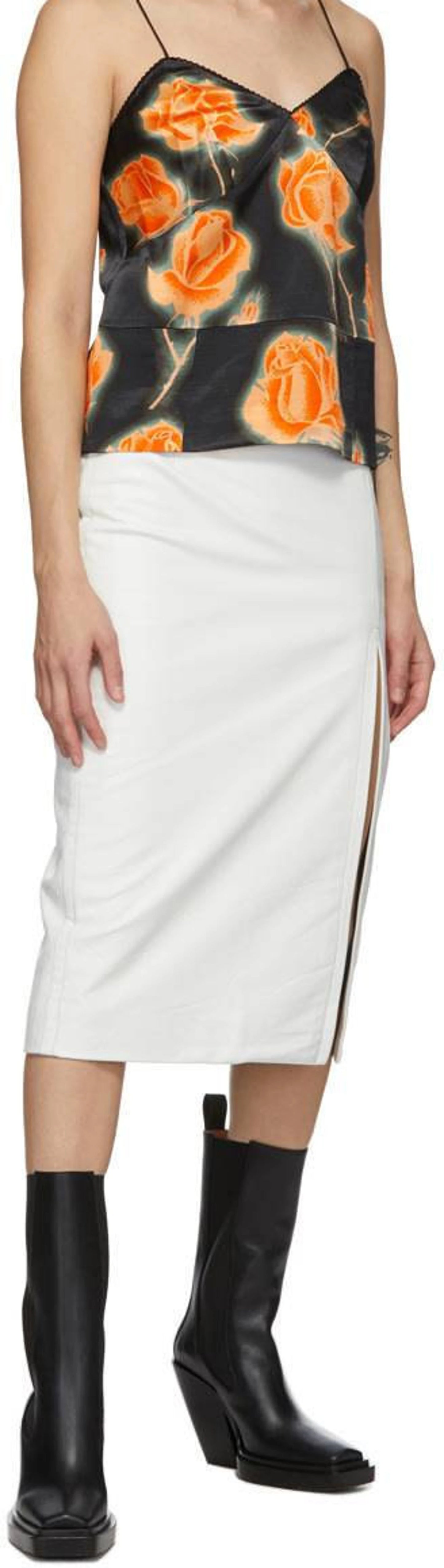 Real Leather White Slit Skirt