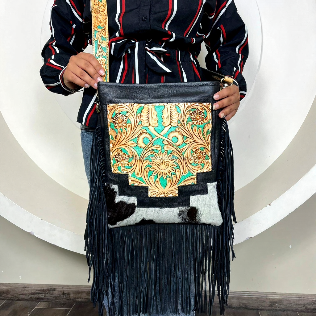 Luxury fringe cowhide leather crossbody bag 1