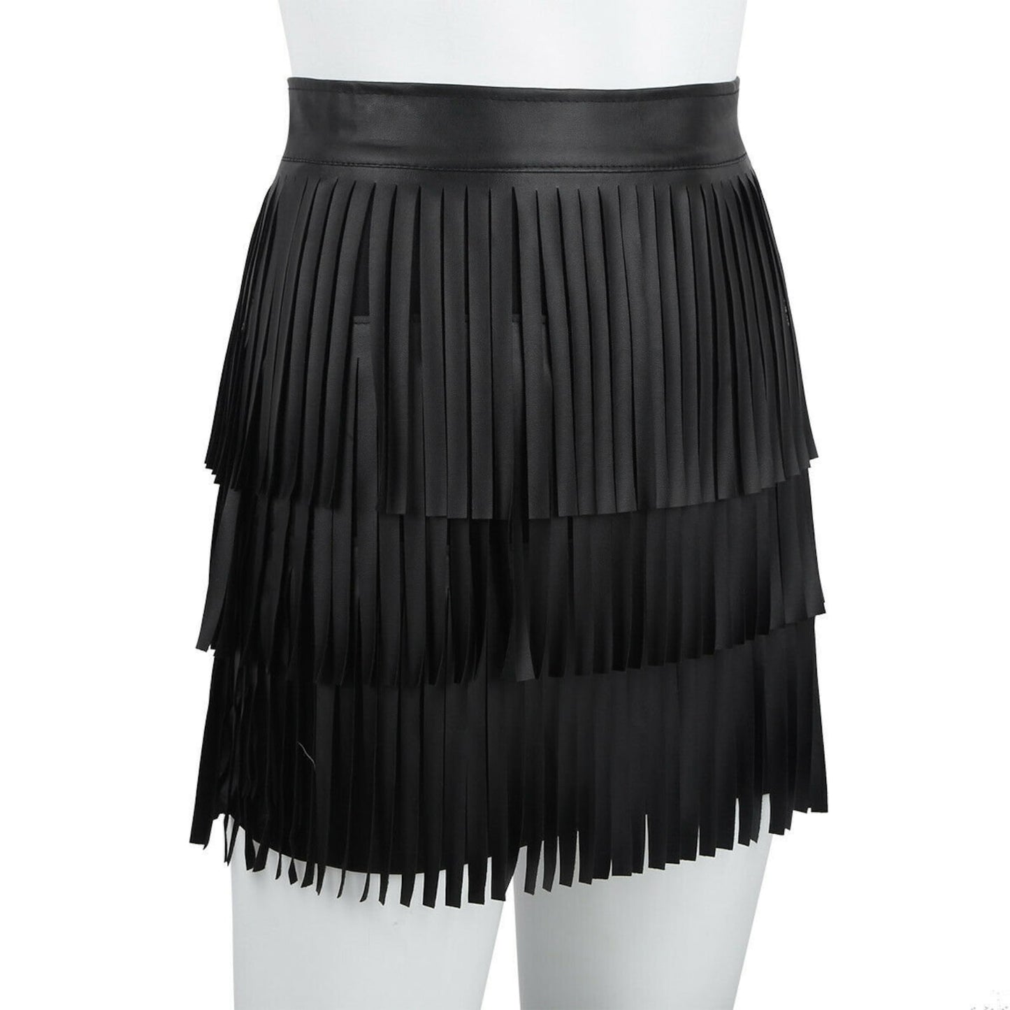 Women Real Leather Fringe Skirt