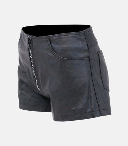 Real Leather Zipper Shorts