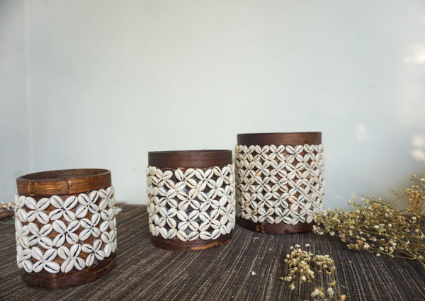 Balinese bamboo and cowrie shells basket