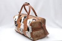 Natural Cowhide Leather Patchwork Duffle Bag