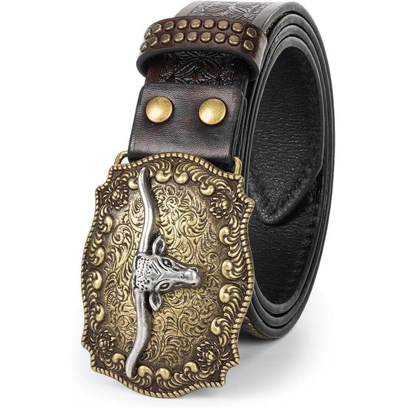 Western Longhorn Cowboy Leather Belt