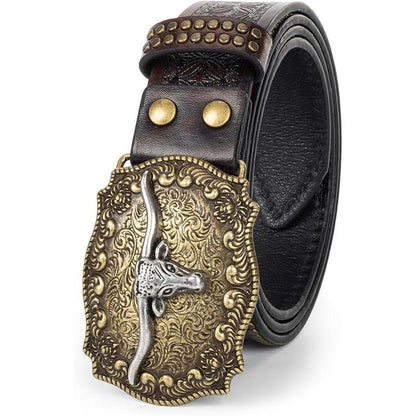 Western Longhorn Cowboy Leather Belt