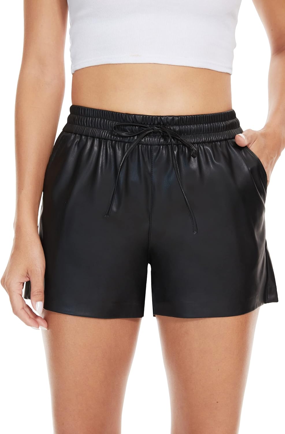 Genuine Leather Shorts Women High Waisted