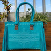 Blue Suede Leather Shoulder Bag