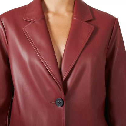 Dark Red Leather Blazer For Women