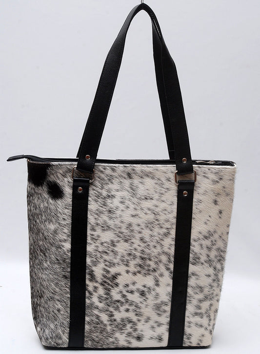 Large Cowhide Tote Bag Black White