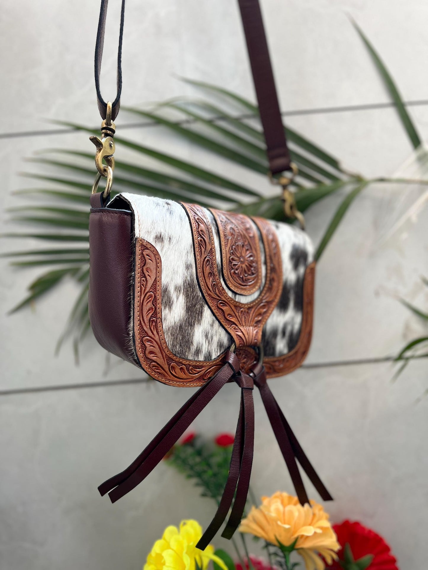 Tooled Leather Cowhide Sling Purse