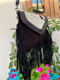 Real Hair On Cowhide Crossbody Bag With Fringes