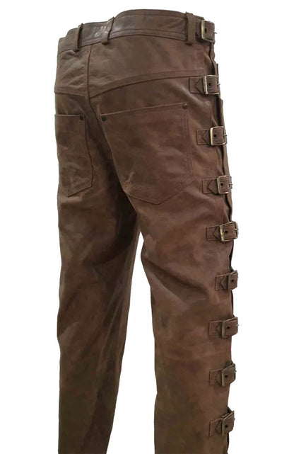 Brown Leather Buckled Side Pants