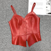 Women Genuine Leather Tube Top Black Bustier with Straps
