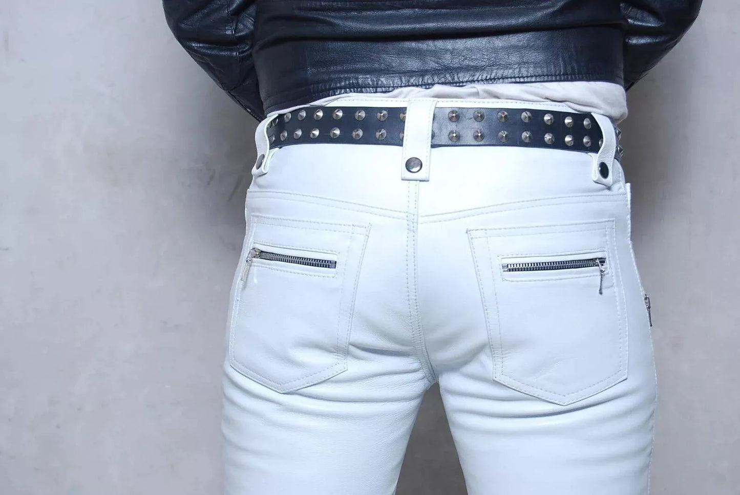 Men's White Leather Pants Soft Trousers