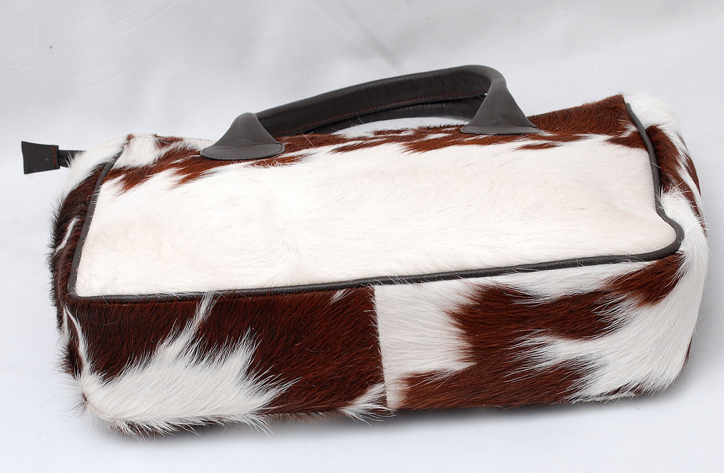 Cowhide Fur Tote Purse Brown White