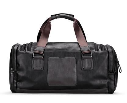 Unisex Black Leather Travel Luggage Bag