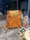 Leather Cowhide Backpack Speckled Brown White